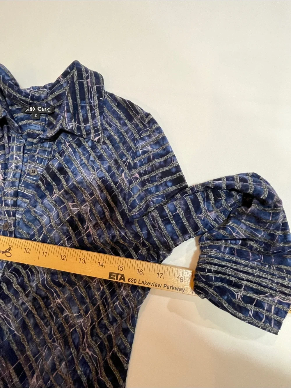 Boho Chick women’s  Blue Patterned Long-Sleeve  blouse